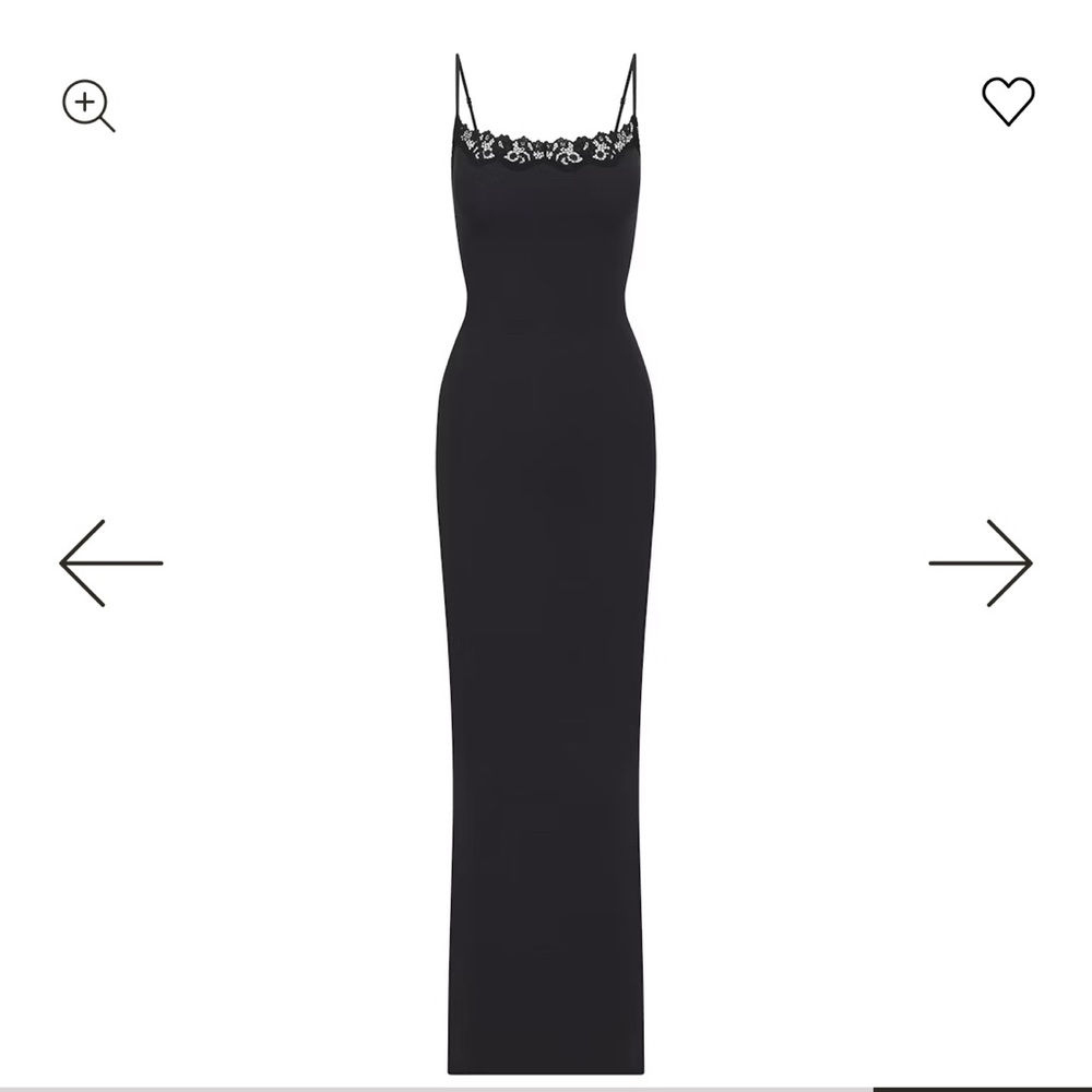 SKIMS Black Lace-Trim Maxi Slip Dress